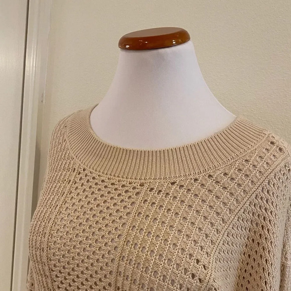 Anthropologie Moth Beige Open-weave Crew Sweater - Picture 8 of 9